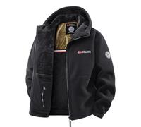 HESYSUAN Veste polaire brodée zippée pour homme avec doublure thermique en graphite - Veste cardigan à capuche en polaire double face coupe-vent Sherpa, Noir - Capuche, L