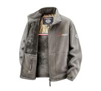 HESYSUAN Veste polaire brodée zippée pour homme avec doublure thermique en graphite - Veste cardigan à capuche en polaire double face coupe-vent Sherpa, gris, L