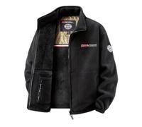 HESYSUAN Veste polaire brodée zippée pour homme avec doublure thermique en graphite - Veste cardigan à capuche en polaire double face coupe-vent Sherpa, Noir , XL