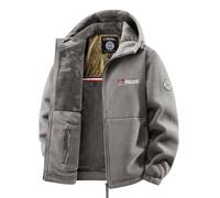 HESYSUAN Veste zippée brodée doublée de polaire pour homme avec doublure thermique retenant la chaleur en graphite, manteau cardigan à capuche en polaire double face coupe-vent manteau Sherpa, XL