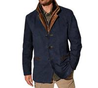 HESYSUAN Vestes en daim vintage pour homme, veste à double couche, col en fourrure, longueur moyenne, manteau pour l'automne et l'hiver en plein air, bleu, L