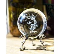 HETAN 6CM Gravé Scorpion Constellation Boule avec Support 3D Miniature Verre Modèle Sphère Ornement Décor À La Maison Cadeau d'anniversaire,siège doré,5.8cm