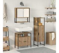HETFTJN 3-TLG - Ensemble de salle de bain marron - En matériau dérivé du bois - 33 x 33 x 120,5 cm - Buffet - Armoire à miroir - Meuble sous-lavabo pour petites salles de bains et toilettes d'invités
