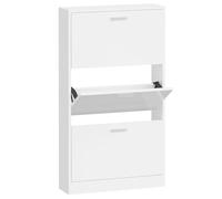 HETFTJN Armoire à chaussures blanc brillant 59 x 17 x 108 cm en matériau dérivé du bois peu encombrant avec 3 rabats Design moderne robuste et durable pour couloir, salon, chambre à coucher