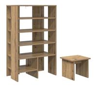 HETFTJN Armoire à chaussures, en chêne artisanal, 62 x 35 x 100 cm, en bois avec tabouret, design moderne, 5 étagères, durable, meuble de couloir, espace de rangement pour entrée, salon, chambre à