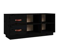 HETFTJN Armoire à chaussures noire 100 x 34 x 45 cm en pin massif avec 2 tiroirs et 4 compartiments Tabouret à chaussures robuste et design moderne pour couloir, entrée et chambre à coucher