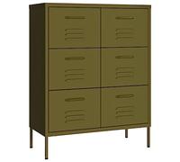 HETFTJN Armoire à Tiroirs en Acier Vert Olive 80x35x101,5 cm - Commode de Rangement en Métal avec 6 Tiroirs pour Bureau, Salon et Entrée - Meuble Organisateur Robuste et Stable