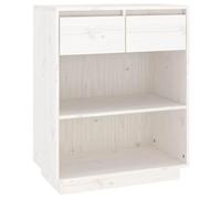 HETFTJN Armoire Console en Bois de Pin Massif Blanc 60x34x75 cm - Buffet de Rangement avec Tiroirs et Compartiments pour Salon, Chambre et Bureau