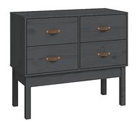 HETFTJN Armoire Console en Bois de Pin Massif Gris, Commode d'Entrée avec 4 Tiroirs et Poignées en Cuir PU, Meuble de Rangement pour Salon, Chambre et Bureau, 90 x 40 x 78 cm