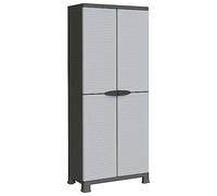 HETFTJN Armoire de Rangement en Plastique Gris, Meuble de Rangement avec 2 Portes et 6 Étagères pour Garage, Bureau et Débarras, Armoire Utilitaire Compacte, 68 x 39 x 171,5 cm