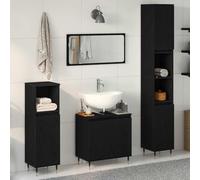 HETFTJN Armoire de salle de bain 3 pièces avec armoire haute et buffet, 30 x 30 x 190 cm, en bois massif, cadre en métal, design moderne, pour petites salles de bains, toilettes d'invités, noir