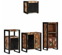 HETFTJN Armoire de salle de bain 4 pièces en bois massif recyclé 55 x 35 x 60 cm - Buffet industriel avec pieds en fer - Grand espace de rangement pour salle de bain moderne - WC ou petit couloir