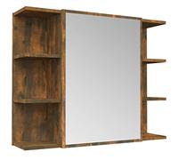 HETFTJN Armoire de salle de bain à miroir - Chêne fumé - 80 x 20,5 x 64 cm - En bois avec 6 compartiments ouverts et 2 compartiments derrière la porte - Design moderne pour salle de bain, WC d'invités