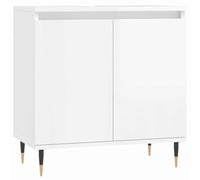 HETFTJN Armoire de Salle de Bain Blanc Brillant, Meuble de Rangement Bas en Bois d'Ingénierie et Fer, Buffet à 2 Portes pour Toilette, Style Industriel, 58 x 33 x 60 cm