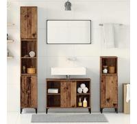 HETFTJN Armoire de salle de bain en bois recyclé - 3 pièces - Mat - Format portrait - 30 x 30 x 190 cm - Design moderne - Robuste et durable - Avec espace de rangement pour petite salle de bain