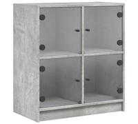 HETFTJN Armoire Latérale avec Portes en Verre Buffet Bas de Rangement Meuble de Salon en Bois d'Ingénierie et Verre pour Entrée Salle à Manger Gris Béton 68x37x75,5 cm