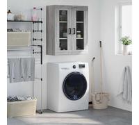 HETFTJN Armoire murale, 69,5 x 34 x 90 cm, en matériau dérivé du bois, avec portes en verre, peu encombrant, buffet intemporel pour salon, couloir et chambre à coucher, gris Sonoma