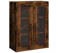 HETFTJN Armoire Murale en Bois d'Ingénierie et Verre, Meuble Suspendu avec Vitrine pour Salon, Bureau et Entrée, Placard de Rangement Moderne, Chêne Fumé, 69,5 x 34 x 90 cm