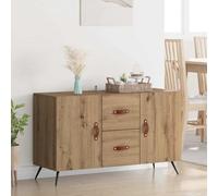 HETFTJN Artis-Eiche - Buffet - 100 x 36 x 60 cm - En bois moderne - Avec poignées en cuir et pieds coniques en métal - Pour salon, salle à manger, bureau et couloir