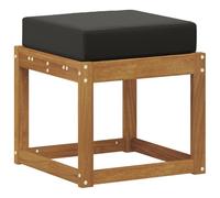 HETFTJN Banc de Jardin en Bois d'Acacia Massif Tabouret d'Extérieur Modulaire pour Balcon Terrasse et Patio avec Coussin Noir Siège Bas de Table Basse Pouf Naturel 43x43x37 cm
