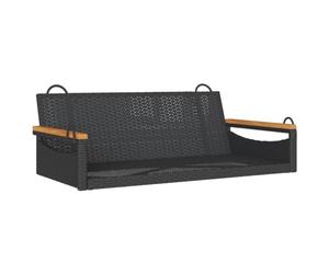 HETFTJN Banc suspendu noir 109 x 62 x 40 cm en rotin synthétique résistant aux intempéries et bois d'acacia avec cadre en acier, design moderne et mouvement de balançoire doux pour jardin, terrasse et