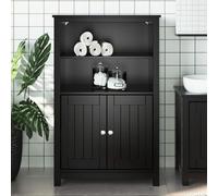 HETFTJN Berg Armoire de salle de bain, noire, en pin massif, 69,5 x 34 x 110 cm, buffet moderne avec 4 étagères et 2 portes, meuble de salle de bain avec poignées en métal, peu encombrant, pour