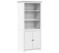 HETFTJN Bibliothèque BODO, Étagère de Rangement en Bois de Pin Massif, Style Français, Meuble avec 3 Étagères et 2 Portes pour Salon ou Bureau, Blanc, 82 x 40 x 173 cm