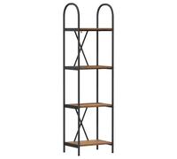 HETFTJN Bibliothèque en bois recyclé 40 x 30 x 146 cm avec 4 compartiments, étagère étroite en bois et cadre en acier noir, étagère moderne pour salon, chambre, bureau, cuisine