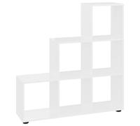 HETFTJN Bibliothèque Escalier, Étagère de Rangement Design 6 Compartiments, Meuble en Bois d'Ingénierie Blanc Brillant pour Salon, 104 x 29 x 107 cm