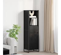 HETFTJN Bibliothèque industrielle en chêne noir 43 x 36 x 150 cm, pieds en acier et matériau en bois, buffet moderne avec tiroir et porte pour salon, cuisine, bureau et couloir