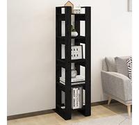 HETFTJN Bibliothèque noire 41 x 35 x 160 cm en pin massif - Design élégant avec espace de rangement comme séparateur de pièce pour salon, couloir