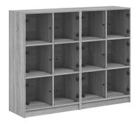 HETFTJN Bibliothèque Salon avec Portes en Verre Buffet Rangement Design Moderne Meuble Chaussures Livres Documents Bois d'Ingénierie Armoire 12 Compartiments Gris Sonoma 136x37x109 cm