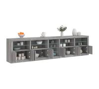 HETFTJN Buffet 283 x 37 x 67 cm, gris sonoma avec LED RVB, façade en verre, matériau dérivé du bois, pour salon, couloir, chambre à coucher