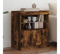 HETFTJN Buffet 60 x 37 x 67 cm - Chêne fumé - Bois et verre avec éclairage LED RVB - Meuble bas moderne pour salon, couloir, cuisine, chambre à coucher, salle à manger, bureau