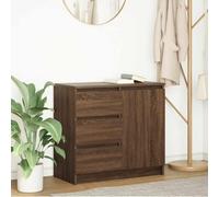 HETFTJN Buffet - 71 x 35 x 65 cm - Marron - Chêne - Commode compacte avec 3 tiroirs et porte - Armoire de rangement multifonction en matériau dérivé du bois - Design moderne pour salon, couloir