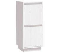 HETFTJN Buffet Blanc 31,5x34x75 cm en Bois de Pin Massif et MDF - Meuble de Rangement Petit Format avec 2 Portes et Pieds Flottants - Commode Auxiliaire pour Salon, Entrée et Bureau