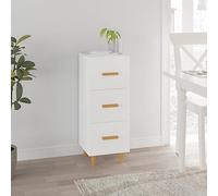 HETFTJN Buffet blanc 34,5 x 34 x 90 cm en bois avec 3 tiroirs et pieds en eucalyptus massif, design moderne, compact, pour salon, couloir, chambre à coucher, cuisine, café, bar, espace de rangement