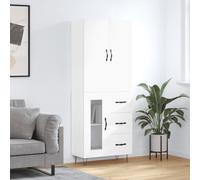 HETFTJN Buffet blanc 69,5 x 34 x 180 cm, en bois et pieds en métal, espace de rangement avec portes, salon, couloir, chambre à coucher