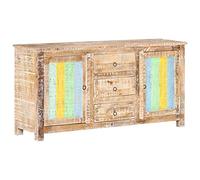 HETFTJN Buffet en Bois d'Acacia Brut, Bahut de Salon Vintage avec 2 Portes et 3 Tiroirs, Meuble de Rangement pour Salle à Manger et Séjour, Finition Blanchie, 151 x 40 x 75 cm