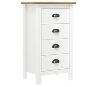 HETFTJN Buffet en Bois de Pin Massif Hill, Commode de Rangement avec 4 Tiroirs, Meuble d'Appoint Compact pour Salon et Entrée, Blanc et Marron Miel, 46 x 35 x 80 cm
