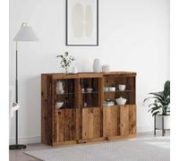 HETFTJN Buffet en bois recyclé - 142,5 x 37 x 100 cm - Avec éclairage LED - Meuble de couloir rustique - Grand espace de rangement - Meuble bas moderne pour salon, cuisine et bureau