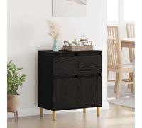 HETFTJN Buffet en chêne noir 60 x 35 x 70 cm en bois avec 2 portes et tiroir lisse - Meuble bas moderne pour salon, chambre à coucher et couloir