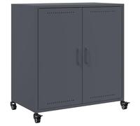 HETFTJN Buffet en Métal Anthracite, Meuble de Rangement Bas avec 2 Portes et 4 roulettes, Armoire Basse en Acier pour Salon, Bureau et Entrée, Desserte Mobile 68 x 39 x 72 cm