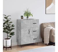 HETFTJN Buffet gris béton 69,5 x 34 x 90 cm en matériau dérivé du bois avec pieds en métal, design moderne avec 3 tiroirs et 2 compartiments, robuste et spacieux pour salon, couloir, bureau
