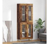 HETFTJN Buffet haut 69,5 x 34 x 180 cm en bois vieilli - Buffet moderne avec portes en verre et en bois - Merveilleux espace de rangement pour salon, couloir et salle à manger