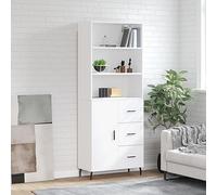 HETFTJN Buffet haut blanc 69,5 x 34 x 180 cm en bois avec pieds en fer - Buffet moderne avec beaucoup d'espace de rangement pour salon, salle à manger, couloir