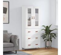 HETFTJN Buffet haut blanc 69,5 x 34 x 180 cm en bois avec pieds en métal, buffet moderne avec espace de rangement, corps en blanc, convient pour salon, couloir et bureau