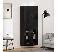 HETFTJN Buffet haut en 2 parties - Chêne noir - 69,5 x 34 x 180 cm - Bois d'ingénierie avec verre - Buffet moderne avec capacité de charge de 60 kg - Poignées élégantes - Pour salon, cuisine, couloir