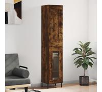 HETFTJN Buffet haut en chêne fumé, 34,5 x 34 x 180 cm, matériau à base de bois et métal, design moderne avec façade en verre, miracle de rangement avec buffet et pour salon, cuisine, couloir