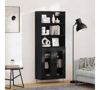HETFTJN Buffet haut en chêne noir 180 cm de haut avec 2 portes à charnière et pieds en épingle à cheveux, style industriel, vitrine pour salon, couloir, bureau